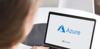 Laptop with Microsoft Azure logo.