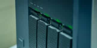 A NAS system with four hard drives.