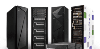 A group of IBM flash storage hardware.