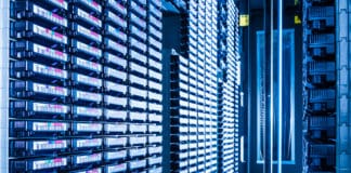 Data storage tapes in a data center.