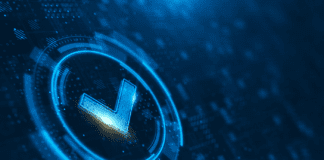 Virtual check mark in a digital environment.