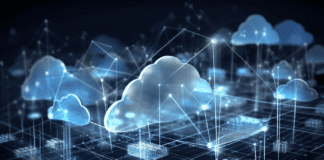 Cloud data sharing background, AI generated.