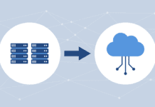 Cloud migration and data transfer concept.