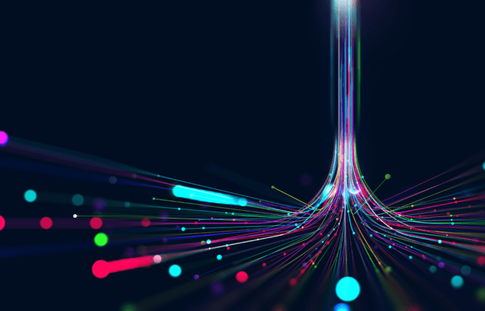 Motion of digital data flow on a data transmission channel.